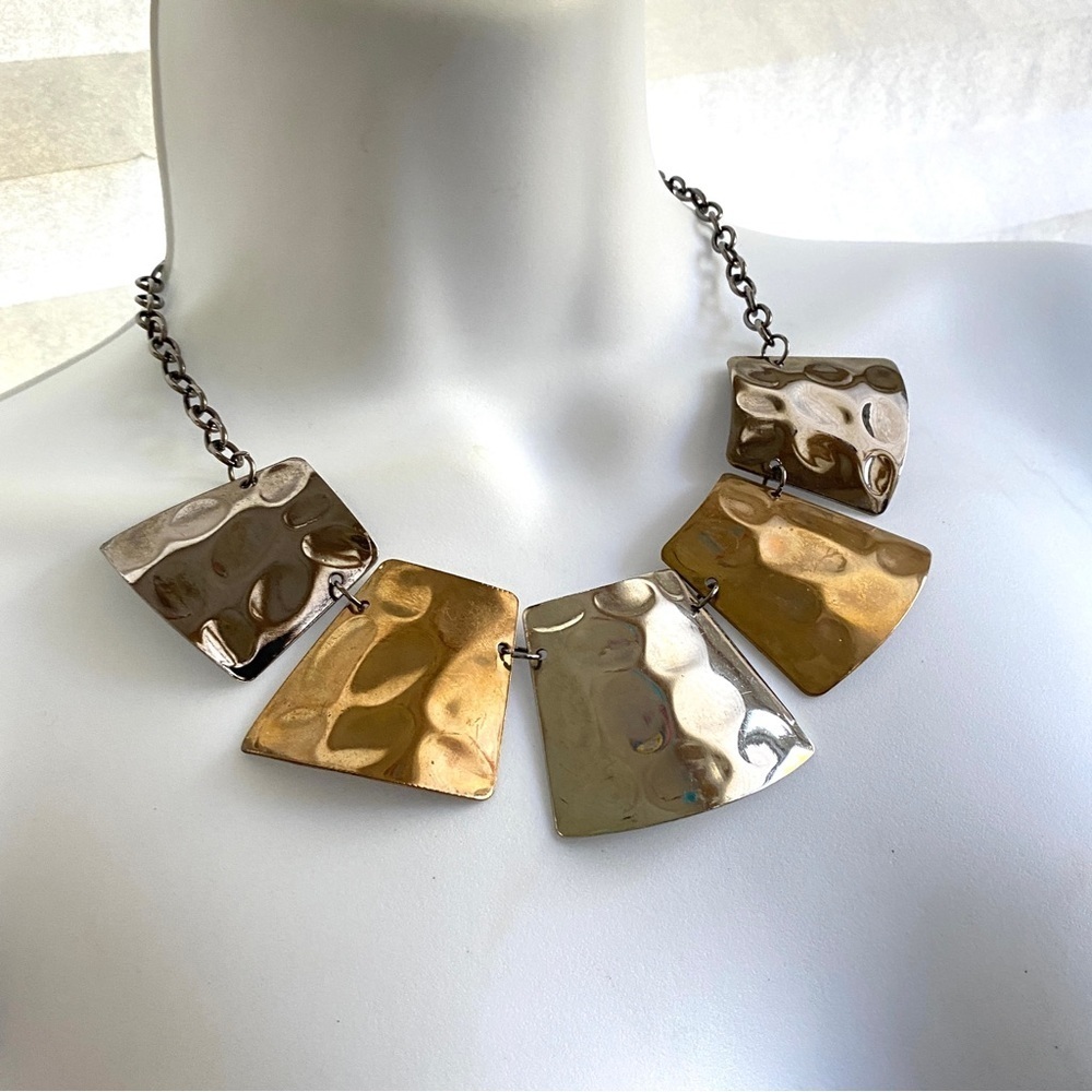 Hammered Mixed Metals Gunmetal Chain Statement Necklace